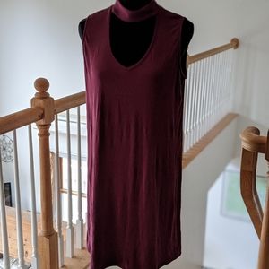DREW dark red choker neck knit tunic/dress, M